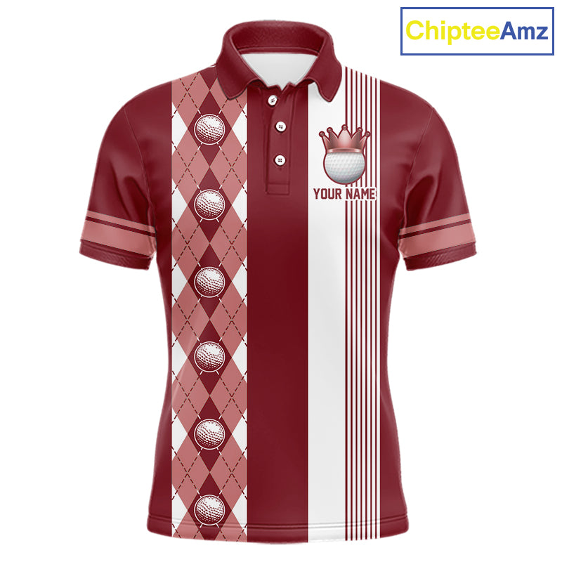 Personalized Golf Shirt For Men Custom Name Golf Polo Shirt Maroon Argyle Golf Tournament Outfits NYN4447