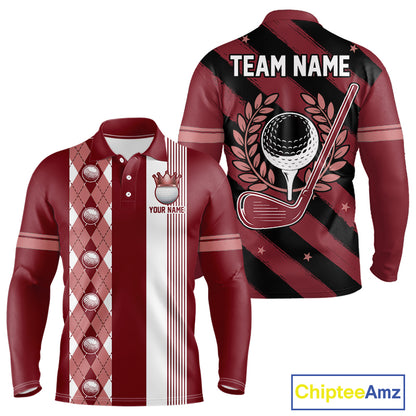 Personalized Golf Shirt For Men Custom Name Golf Polo Shirt Maroon Argyle Golf Tournament Outfits NYN4447
