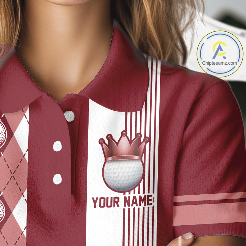 Personalized Golf Shirt For Women Custom Name Golf Polo Shirt Maroon Argyle Golf Tournament Outfits NYN4447