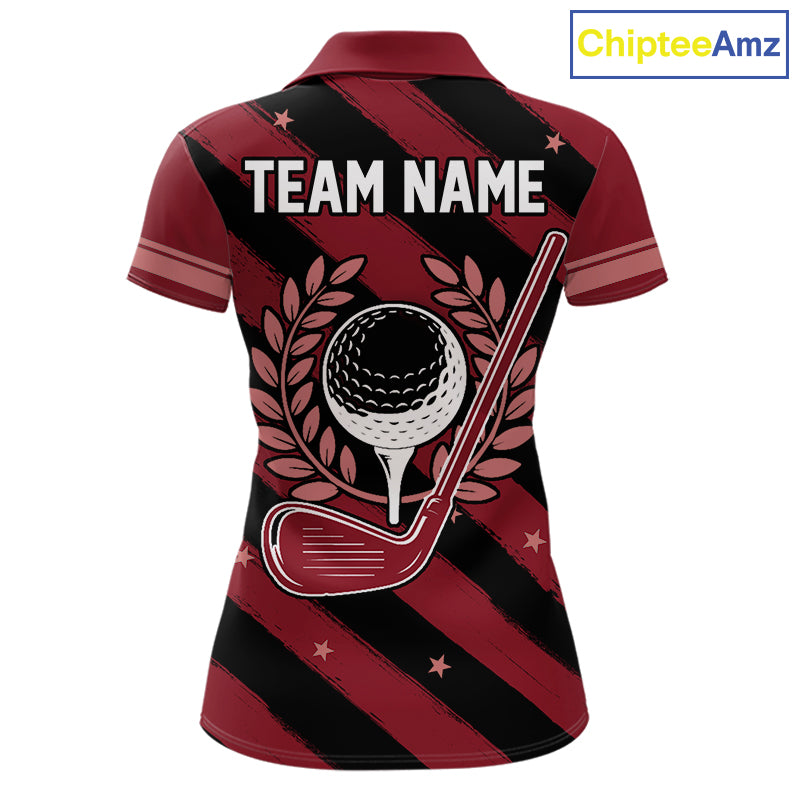 Personalized Golf Shirt For Women Custom Name Golf Polo Shirt Maroon Argyle Golf Tournament Outfits NYN4447