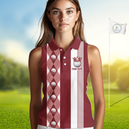 Personalized Golf Shirt For Women Custom Name Golf Sleeveless Polo Shirt Maroon Argyle Golf Tournament Outfits NYN4447