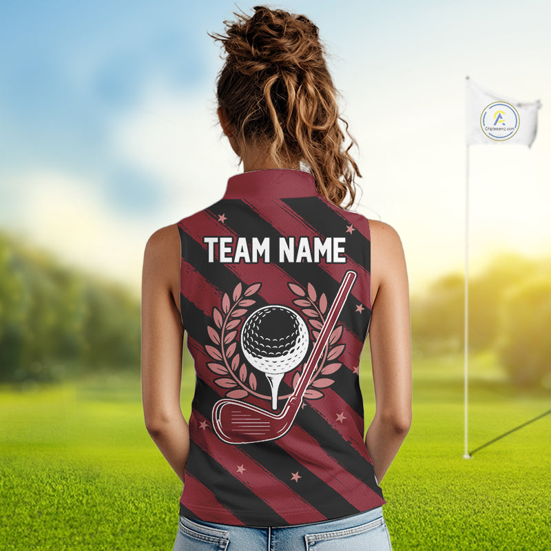 Personalized Golf Shirt For Women Custom Name Golf Sleeveless Polo Shirt Maroon Argyle Golf Tournament Outfits NYN4447