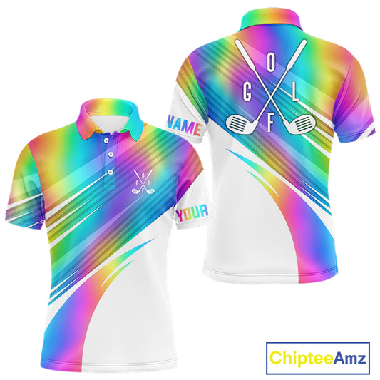 Holographic Rainbow Mens Golf Polo Shirts Custom Golf Tops For Mens Personalized Golf Team Gifts NYN4452