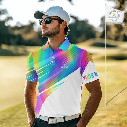 Holographic Rainbow Mens Golf Polo Shirts Custom Golf Tops For Mens Personalized Golf Team Gifts NYN4452