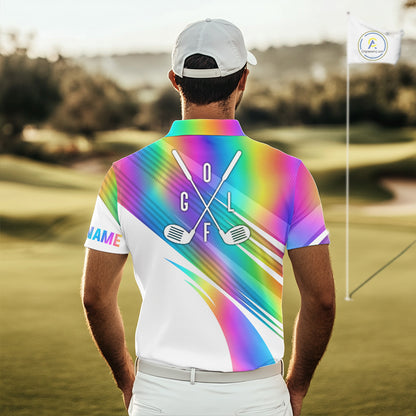 Holographic Rainbow Mens Golf Polo Shirts Custom Golf Tops For Mens Personalized Golf Team Gifts NYN4452