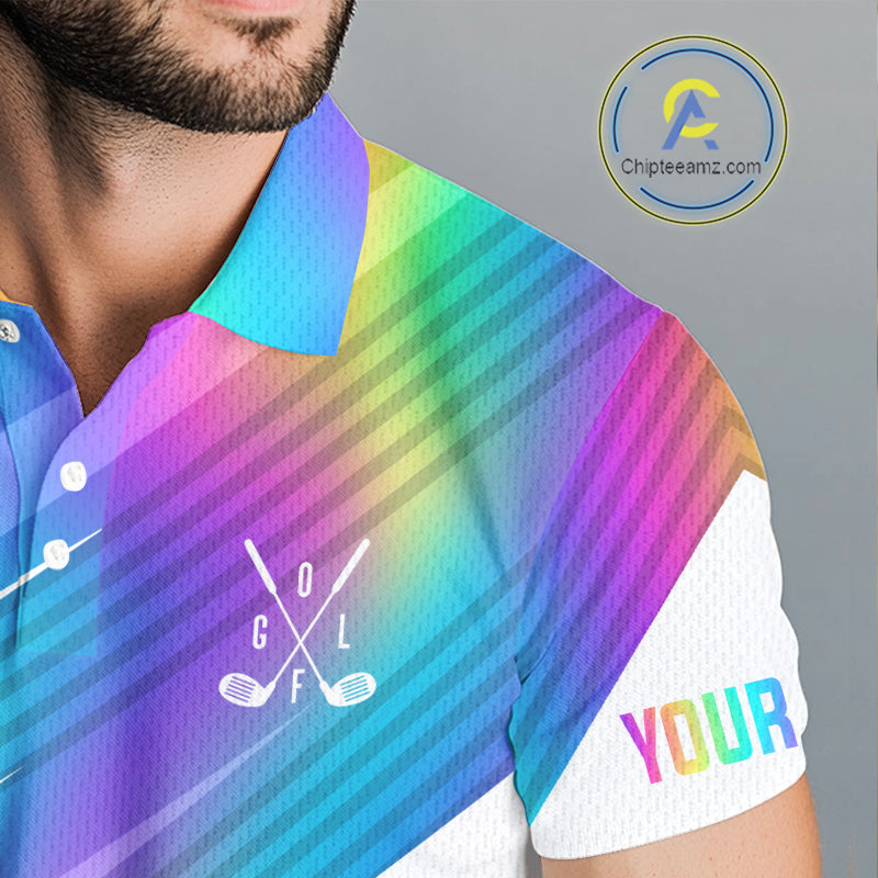 Holographic Rainbow Mens Golf Polo Shirts Custom Golf Tops For Mens Personalized Golf Team Gifts NYN4452