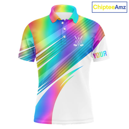 Holographic Rainbow Mens Golf Polo Shirts Custom Golf Tops For Mens Personalized Golf Team Gifts NYN4452