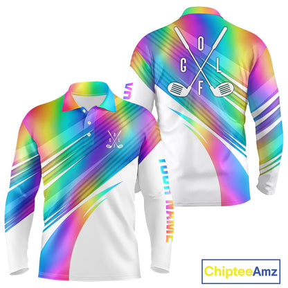 Holographic Rainbow Mens Golf Polo Shirts Custom Golf Tops For Mens Personalized Golf Team Gifts NYN4452