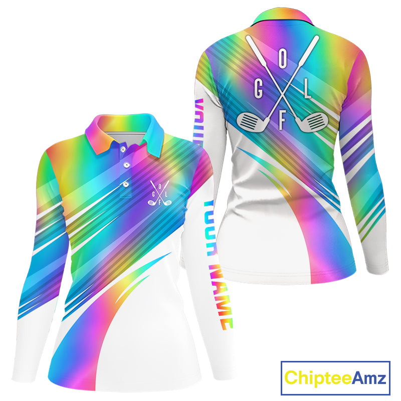 Holographic Rainbow Mens Golf Polo Shirts Custom Golf Tops For Women Personalized Golf Team Gifts NYN4452