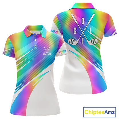 Holographic Rainbow Mens Golf Polo Shirts Custom Golf Tops For Women Personalized Golf Team Gifts NYN4452