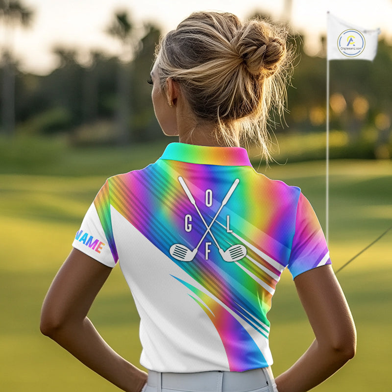 Holographic Rainbow Mens Golf Polo Shirts Custom Golf Tops For Women Personalized Golf Team Gifts NYN4452