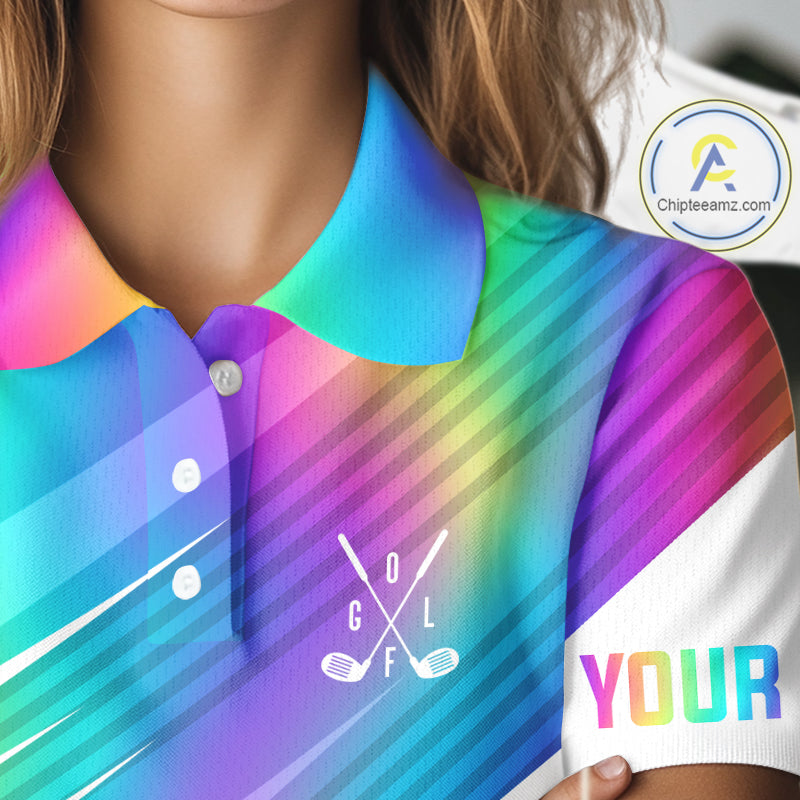 Holographic Rainbow Mens Golf Polo Shirts Custom Golf Tops For Women Personalized Golf Team Gifts NYN4452