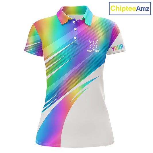 Holographic Rainbow Mens Golf Polo Shirts Custom Golf Tops For Women Personalized Golf Team Gifts NYN4452