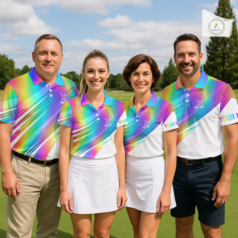 Holographic Rainbow Mens Golf Polo Shirts Custom Golf Tops For Mens Personalized Golf Team Gifts NYN4452