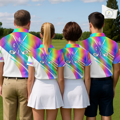 Holographic Rainbow Mens Golf Polo Shirts Custom Golf Tops For Mens Personalized Golf Team Gifts NYN4452