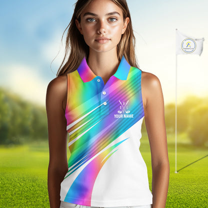 Holographic Rainbow Mens Golf Sleeveless Polo Shirts Custom Golf Tops For Women Personalized Golf Team Gifts NYN4452
