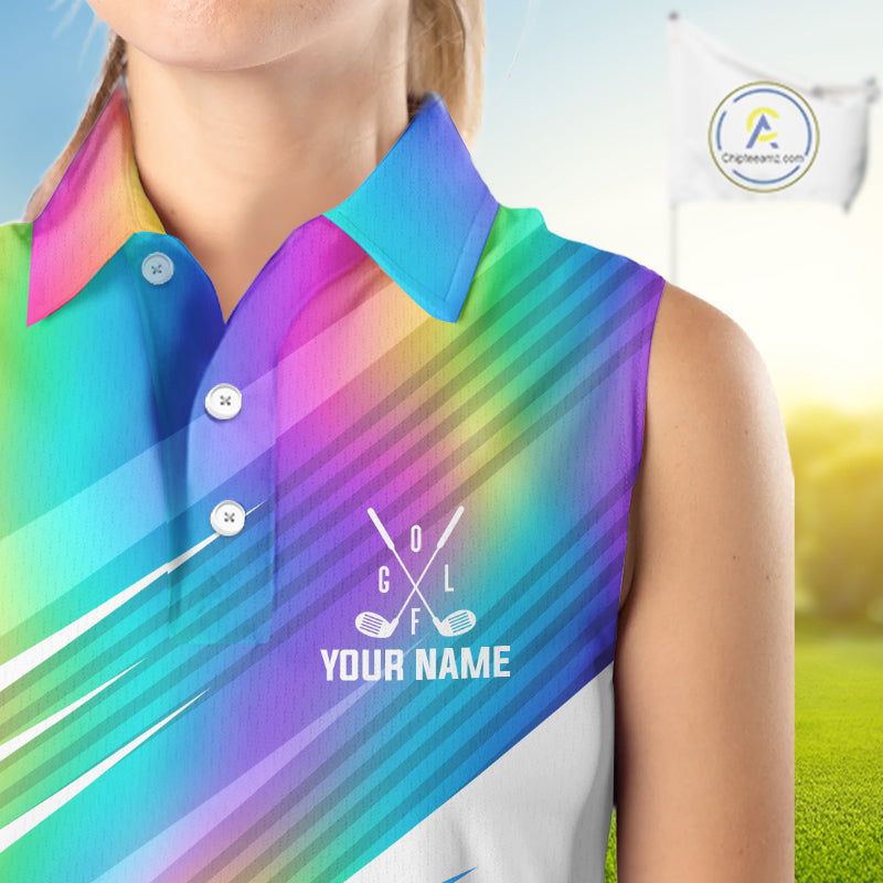 Holographic Rainbow Mens Golf Sleeveless Polo Shirts Custom Golf Tops For Women Personalized Golf Team Gifts NYN4452
