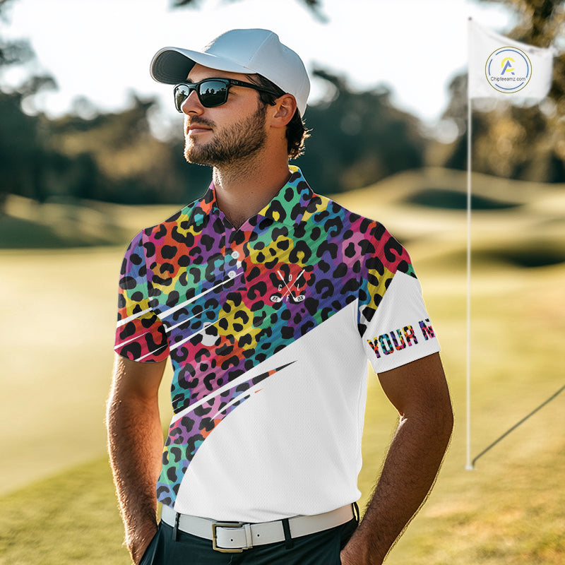 Leopard Colorful Mens Golf Polo Shirts Custom Golf Tops For Mens Personalized Golf Team Gifts NYN4453
