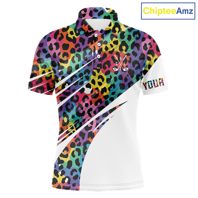 Leopard Colorful Mens Golf Polo Shirts Custom Golf Tops For Mens Personalized Golf Team Gifts NYN4453
