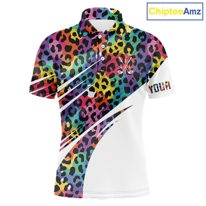Leopard Colorful Mens Golf Polo Shirts Custom Golf Tops For Mens Personalized Golf Team Gifts NYN4453