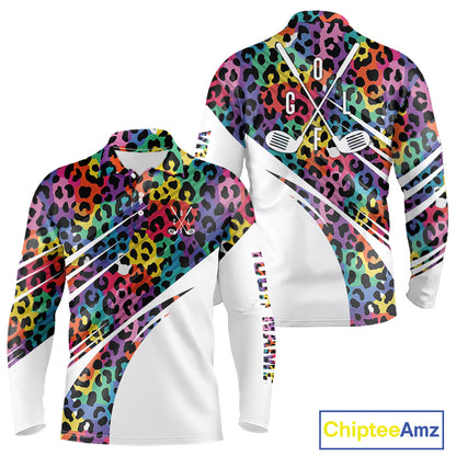 Leopard Colorful Mens Golf Polo Shirts Custom Golf Tops For Mens Personalized Golf Team Gifts NYN4453