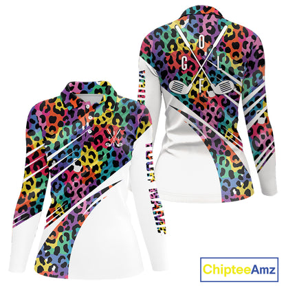Leopard Colorful Mens Golf Polo Shirts Custom Golf Tops For Women Personalized Golf Team Gifts NYN4453