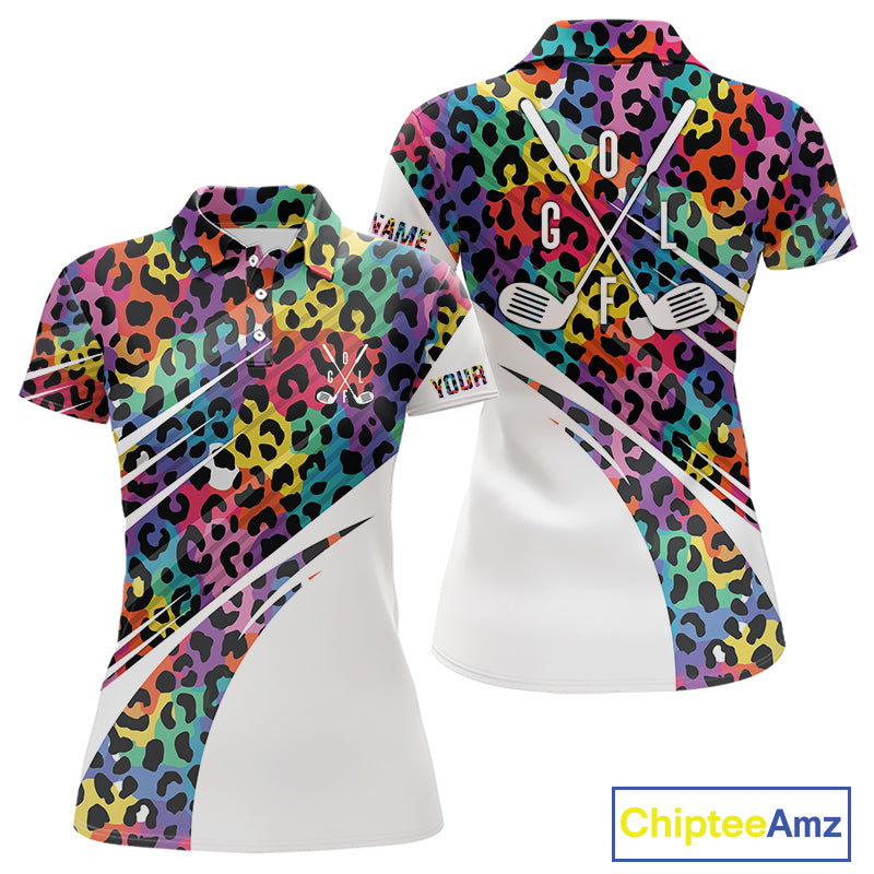 Leopard Colorful Mens Golf Polo Shirts Custom Golf Tops For Women Personalized Golf Team Gifts NYN4453