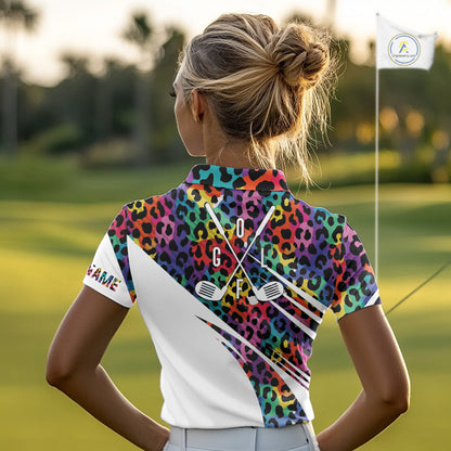 Leopard Colorful Mens Golf Polo Shirts Custom Golf Tops For Women Personalized Golf Team Gifts NYN4453
