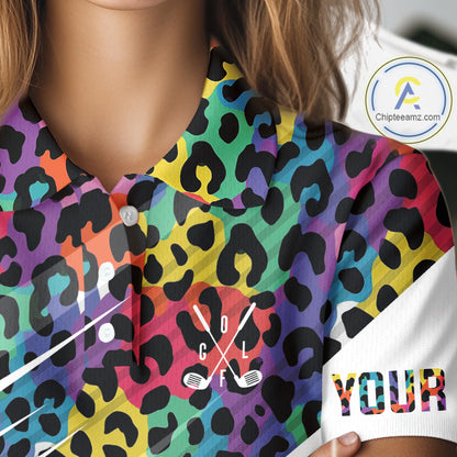 Leopard Colorful Mens Golf Polo Shirts Custom Golf Tops For Women Personalized Golf Team Gifts NYN4453