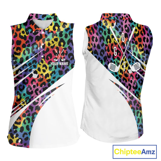 Leopard Colorful Mens Golf Sleeveless Polo Shirts Custom Golf Tops For Women Personalized Golf Team Gifts NYN4453