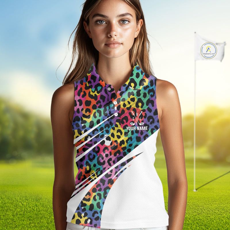 Leopard Colorful Mens Golf Sleeveless Polo Shirts Custom Golf Tops For Women Personalized Golf Team Gifts NYN4453