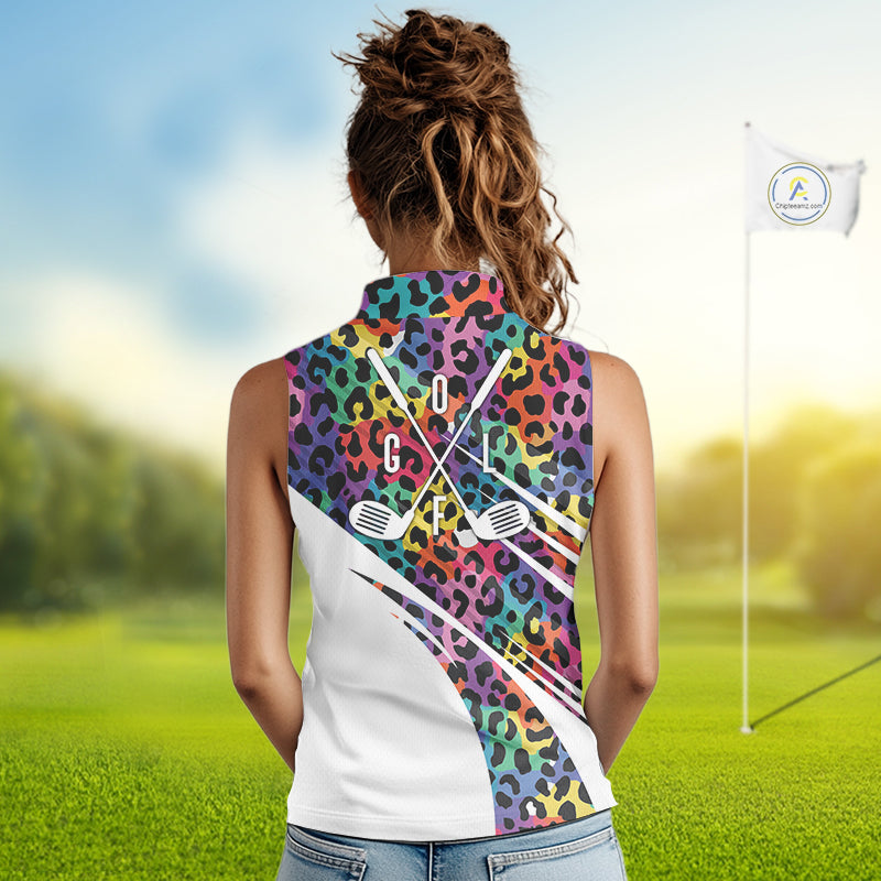 Leopard Colorful Mens Golf Sleeveless Polo Shirts Custom Golf Tops For Women Personalized Golf Team Gifts NYN4453