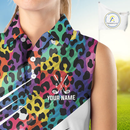Leopard Colorful Mens Golf Sleeveless Polo Shirts Custom Golf Tops For Women Personalized Golf Team Gifts NYN4453