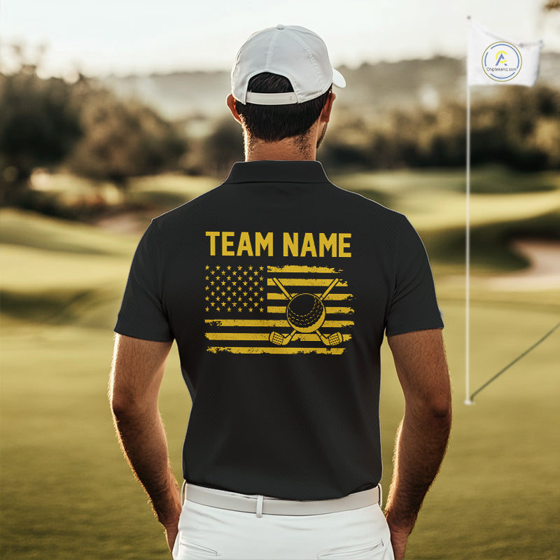 Black And Yellow American Flag Mens Golf Polo Shirts Custom Name Patriotic Team Golf Uniform Nqs10018 NYN4454