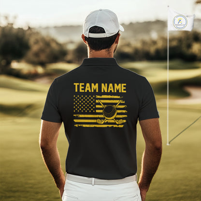 Black And Yellow American Flag Mens Golf Polo Shirts Custom Name Patriotic Team Golf Uniform Nqs10018 NYN4454
