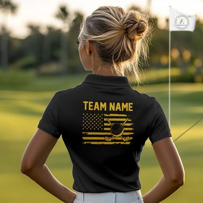Black And Yellow American Flag Mens Golf Polo Shirts Custom Name Patriotic Team Golf Uniform Nqs10018 NYN4454