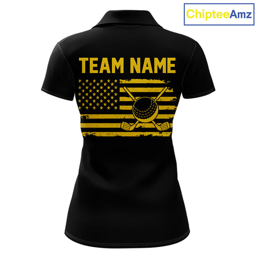 Black And Yellow American Flag Mens Golf Polo Shirts Custom Name Patriotic Team Golf Uniform Nqs10018 NYN4454