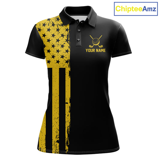 Black And Yellow American Flag Mens Golf Polo Shirts Custom Name Patriotic Team Golf Uniform Nqs10018 NYN4454