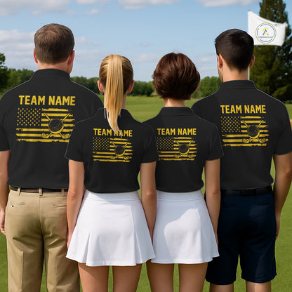 Black And Yellow American Flag Mens Golf Polo Shirts Custom Name Patriotic Team Golf Uniform Nqs10018 NYN4454
