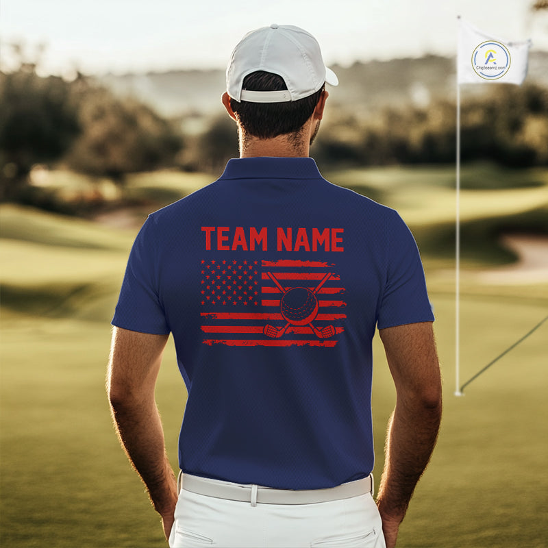 Navy And Red American Flag Mens Golf Polo Shirts Custom Name Patriotic Team Golf Uniform Nqs10019 NYN4455