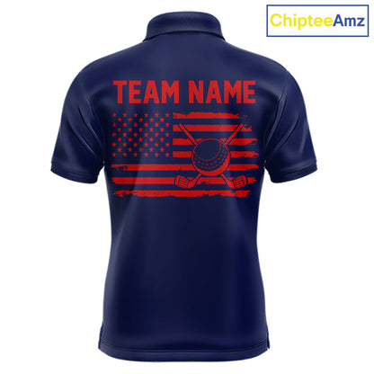 Navy And Red American Flag Mens Golf Polo Shirts Custom Name Patriotic Team Golf Uniform Nqs10019 NYN4455