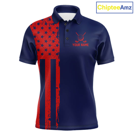 Navy And Red American Flag Mens Golf Polo Shirts Custom Name Patriotic Team Golf Uniform Nqs10019 NYN4455