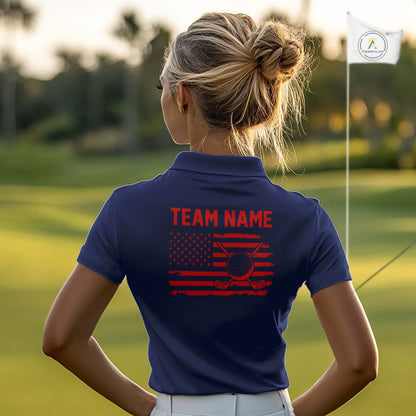 Navy And Red American Flag Women Golf Polo Shirts Custom Name Patriotic Team Golf Uniform Nqs10019 NYN4455
