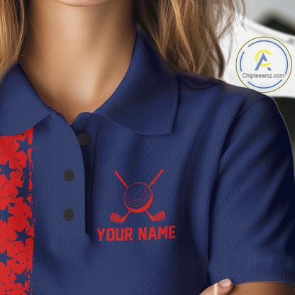 Navy And Red American Flag Women Golf Polo Shirts Custom Name Patriotic Team Golf Uniform Nqs10019 NYN4455