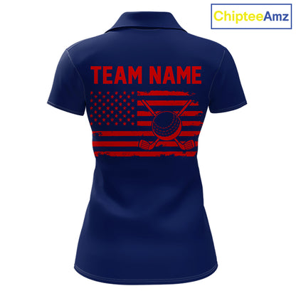 Navy And Red American Flag Women Golf Polo Shirts Custom Name Patriotic Team Golf Uniform Nqs10019 NYN4455