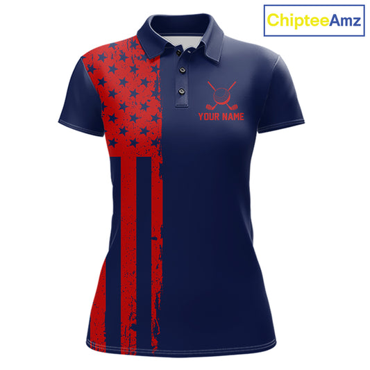 Navy And Red American Flag Women Golf Polo Shirts Custom Name Patriotic Team Golf Uniform Nqs10019 NYN4455