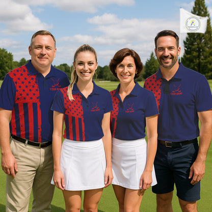 Navy And Red American Flag Mens Golf Polo Shirts Custom Name Patriotic Team Golf Uniform Nqs10019 NYN4455