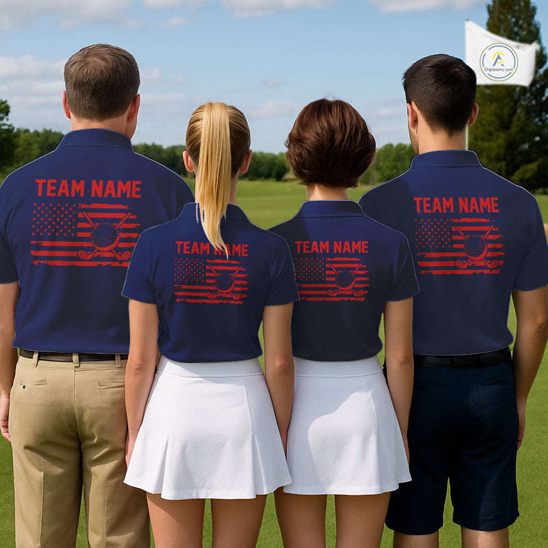 Navy And Red American Flag Mens Golf Polo Shirts Custom Name Patriotic Team Golf Uniform Nqs10019 NYN4455