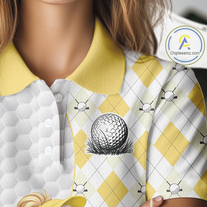 Custom Yellow Argyle Golf Polo Shirts For Women Funny Duck Golfer Best Golf Clothing Shirts NYN4461