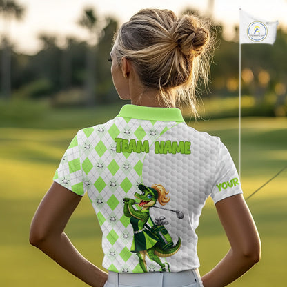 Custom Green Argyle Golf Polo Shirts For Women Funny Alligator Golfer Best Golf Clothing Shirts NYN4463